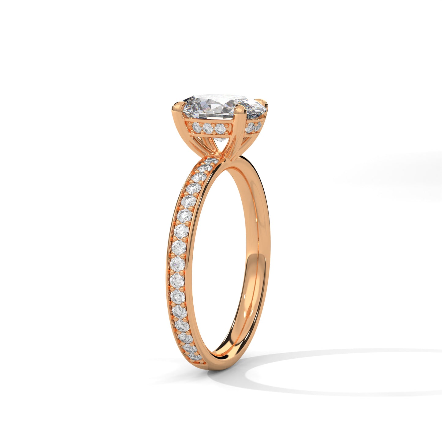 Oval Lab Diamond Engagement Ring | Pave Band Solitaire Ring in 10K 14K 18K Gold & 925 Silver | Oval Cut Promise Ring | Maz Jewels