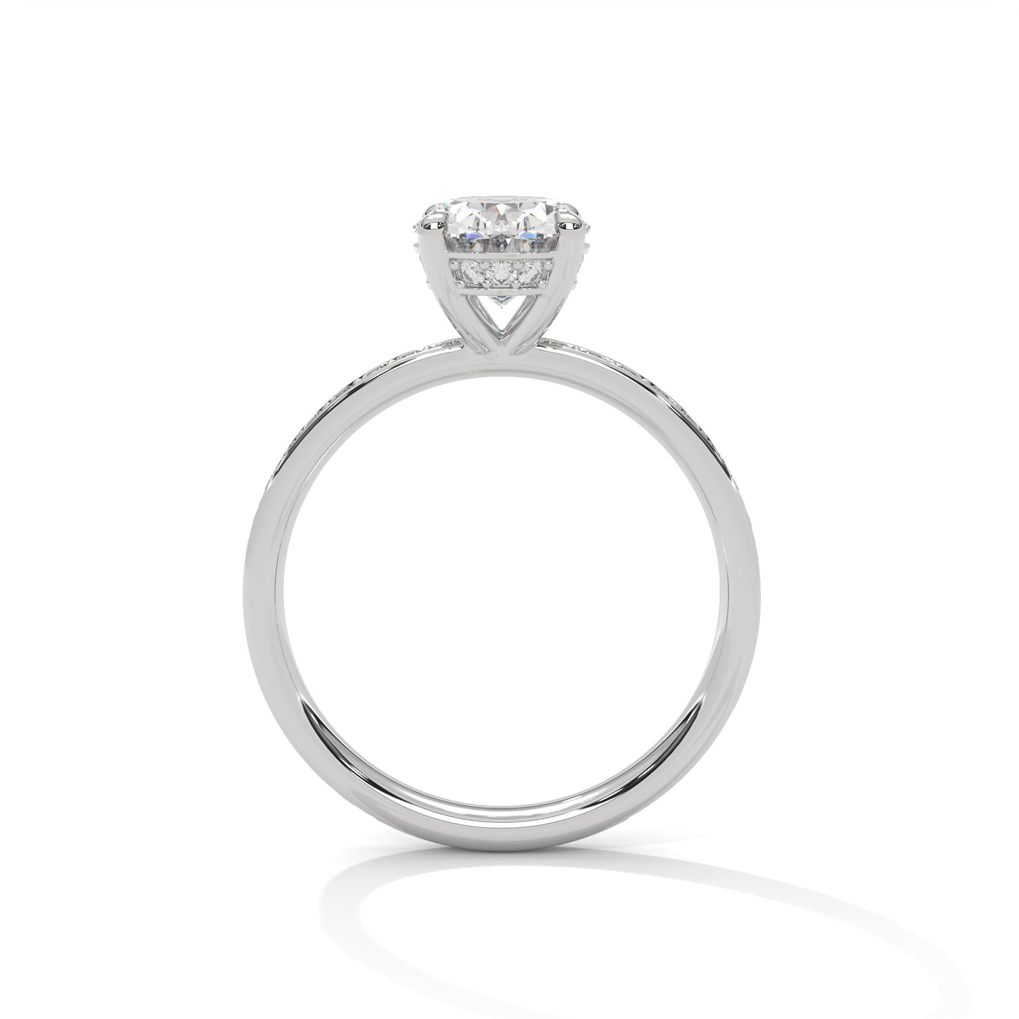 Oval Lab Diamond Engagement Ring | Pave Band Solitaire Ring in 10K 14K 18K Gold & 925 Silver | Oval Cut Promise Ring | Maz Jewels