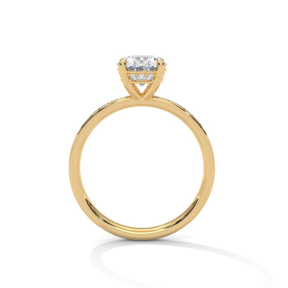 Oval Lab Diamond Engagement Ring | Pave Band Solitaire Ring in 10K 14K 18K Gold & 925 Silver | Oval Cut Promise Ring | Maz Jewels