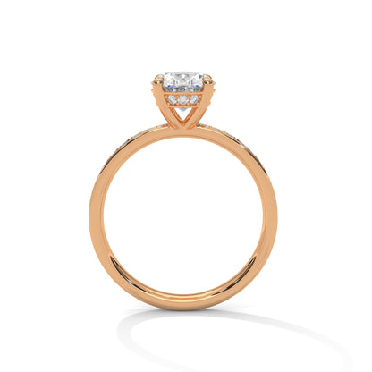 Oval Lab Diamond Engagement Ring | Pave Band Solitaire Ring in 10K 14K 18K Gold & 925 Silver | Oval Cut Promise Ring | Maz Jewels