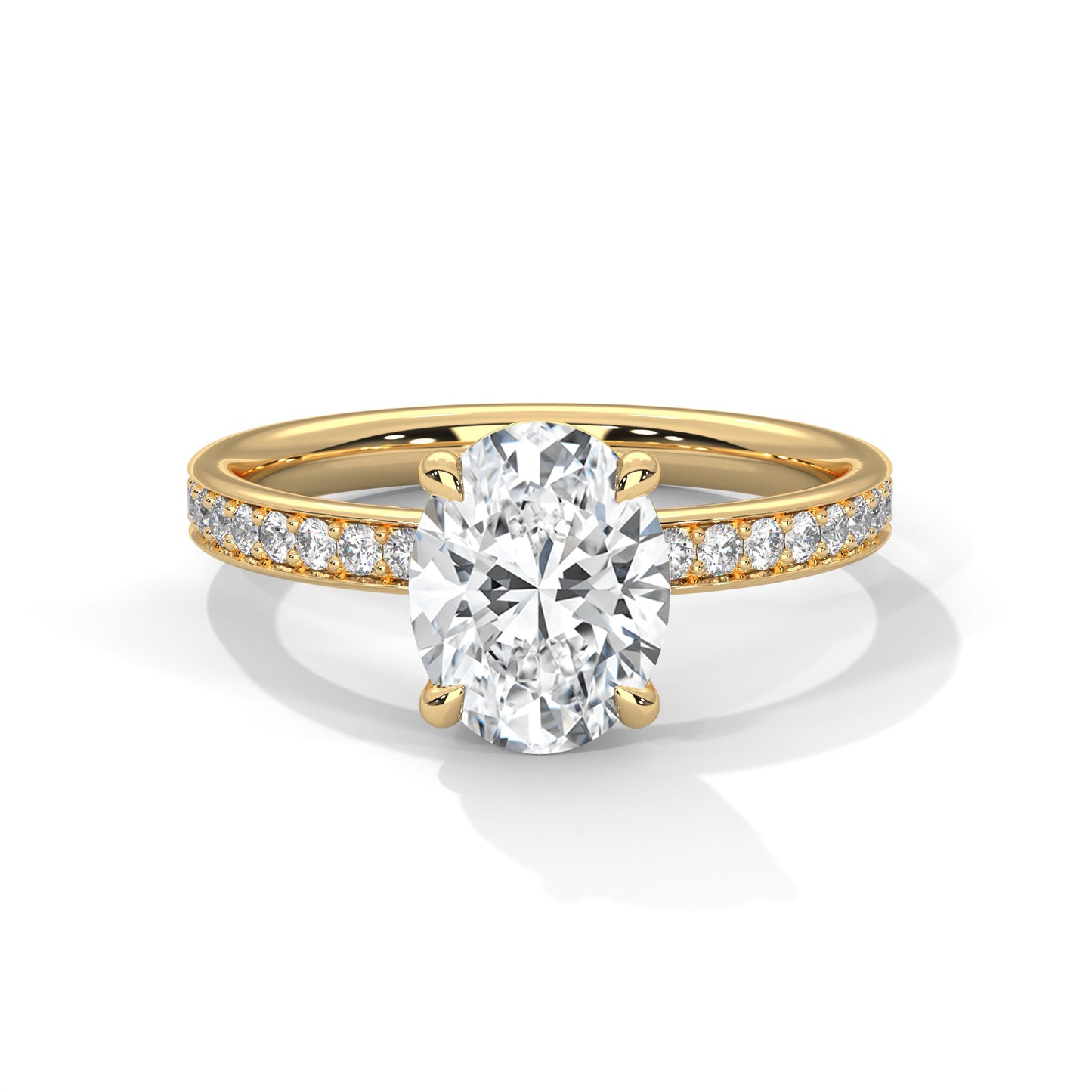 Oval Lab Diamond Engagement Ring | Pave Band Solitaire Ring in 10K 14K 18K Gold & 925 Silver | Oval Cut Promise Ring | Maz Jewels
