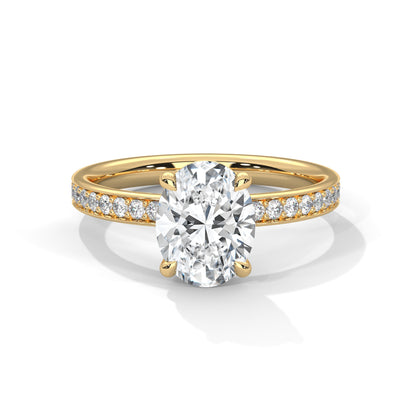 Oval Lab Diamond Engagement Ring | Pave Band Solitaire Ring in 10K 14K 18K Gold & 925 Silver | Oval Cut Promise Ring | Maz Jewels