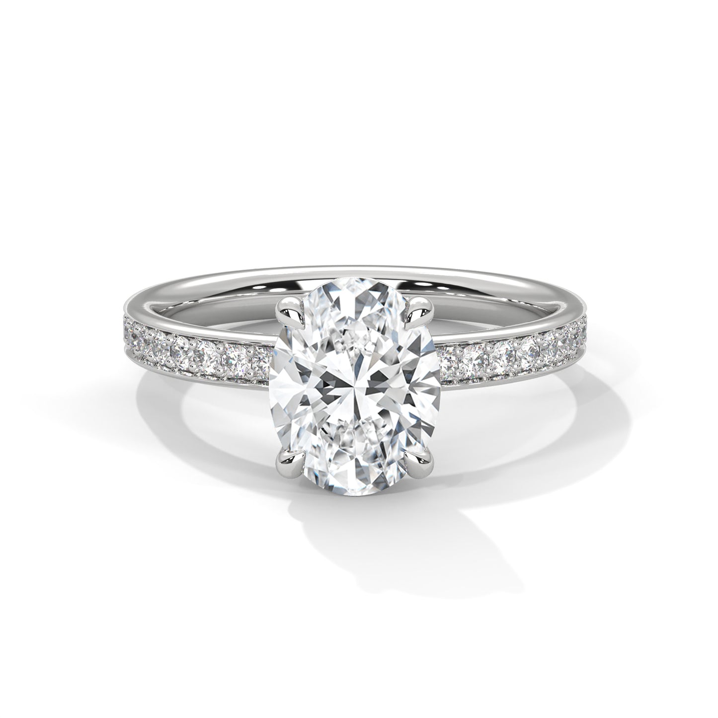 Oval Lab Diamond Engagement Ring | Pave Band Solitaire Ring in 10K 14K 18K Gold & 925 Silver | Oval Cut Promise Ring | Maz Jewels