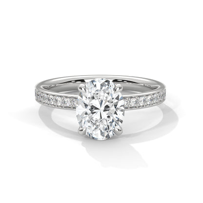 Oval Lab Diamond Engagement Ring | Pave Band Solitaire Ring in 10K 14K 18K Gold & 925 Silver | Oval Cut Promise Ring | Maz Jewels