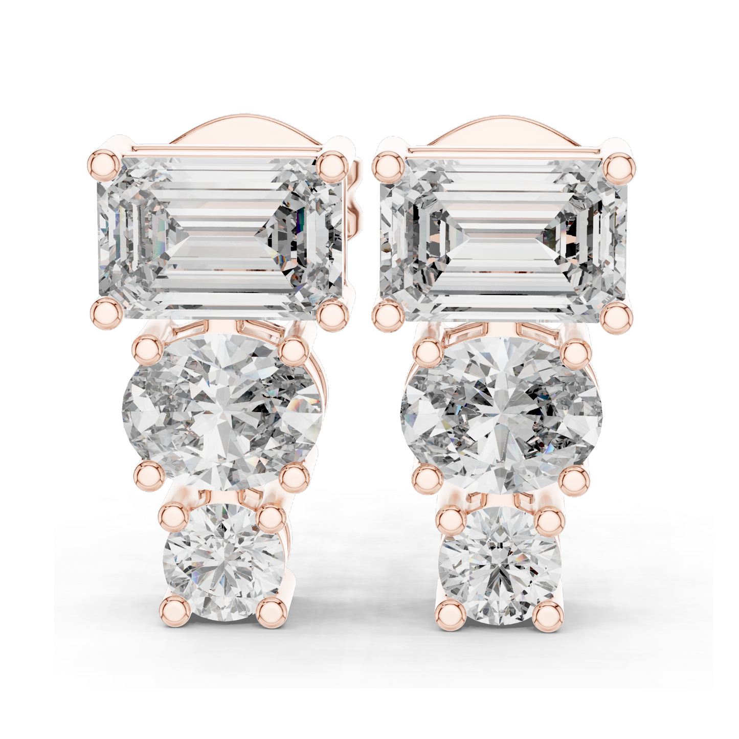 0.22 CT Lab-Created VVS-VS-EF CVD Diamond Earrings | Round Brilliant & Emerald Cut | 10KT, 14KT, 18KT Gold & 925 Silver | Rose, Yellow, White Gold | Moissanite Option