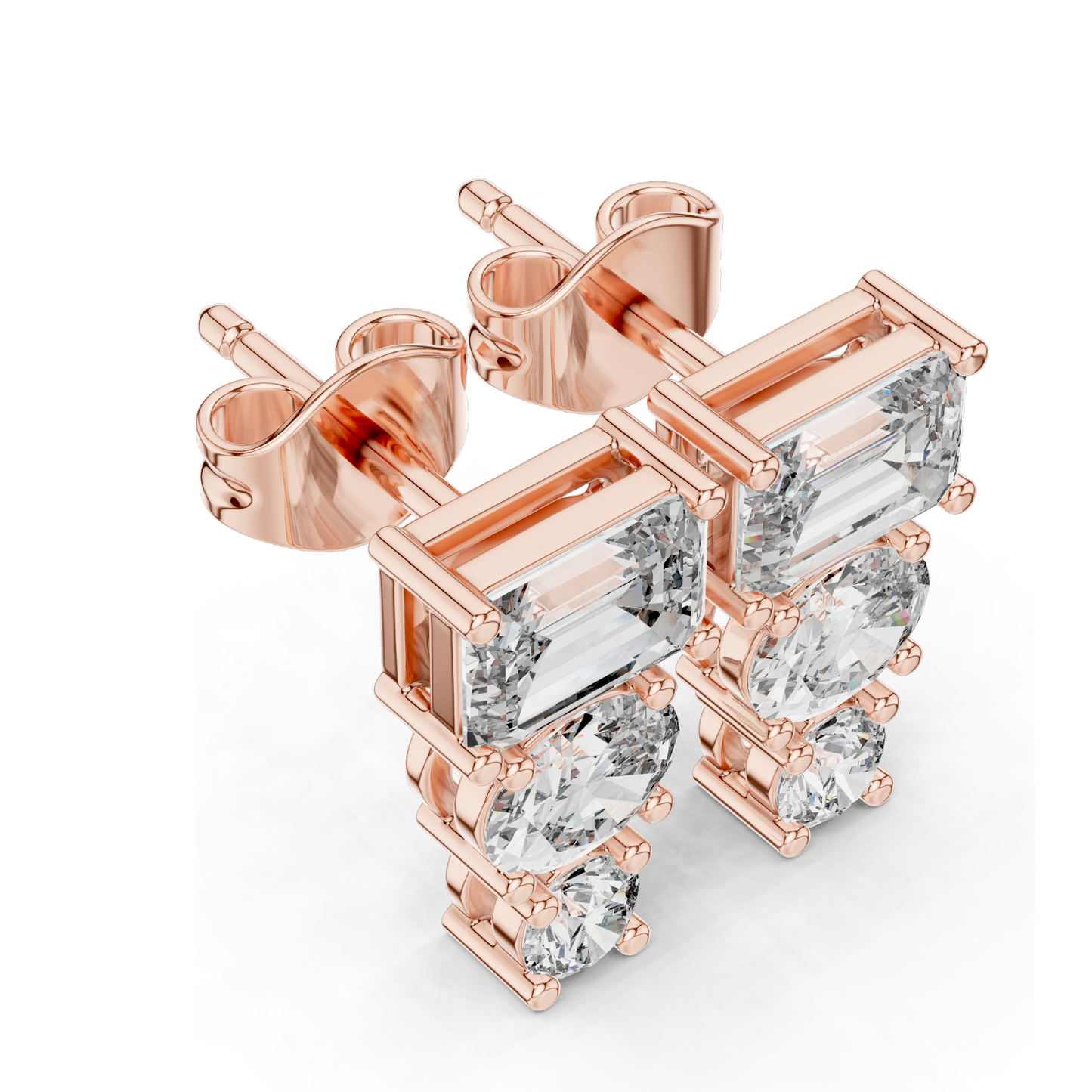 0.22 CT Lab-Created VVS-VS-EF CVD Diamond Earrings | Round Brilliant & Emerald Cut | 10KT, 14KT, 18KT Gold & 925 Silver | Rose, Yellow, White Gold | Moissanite Option