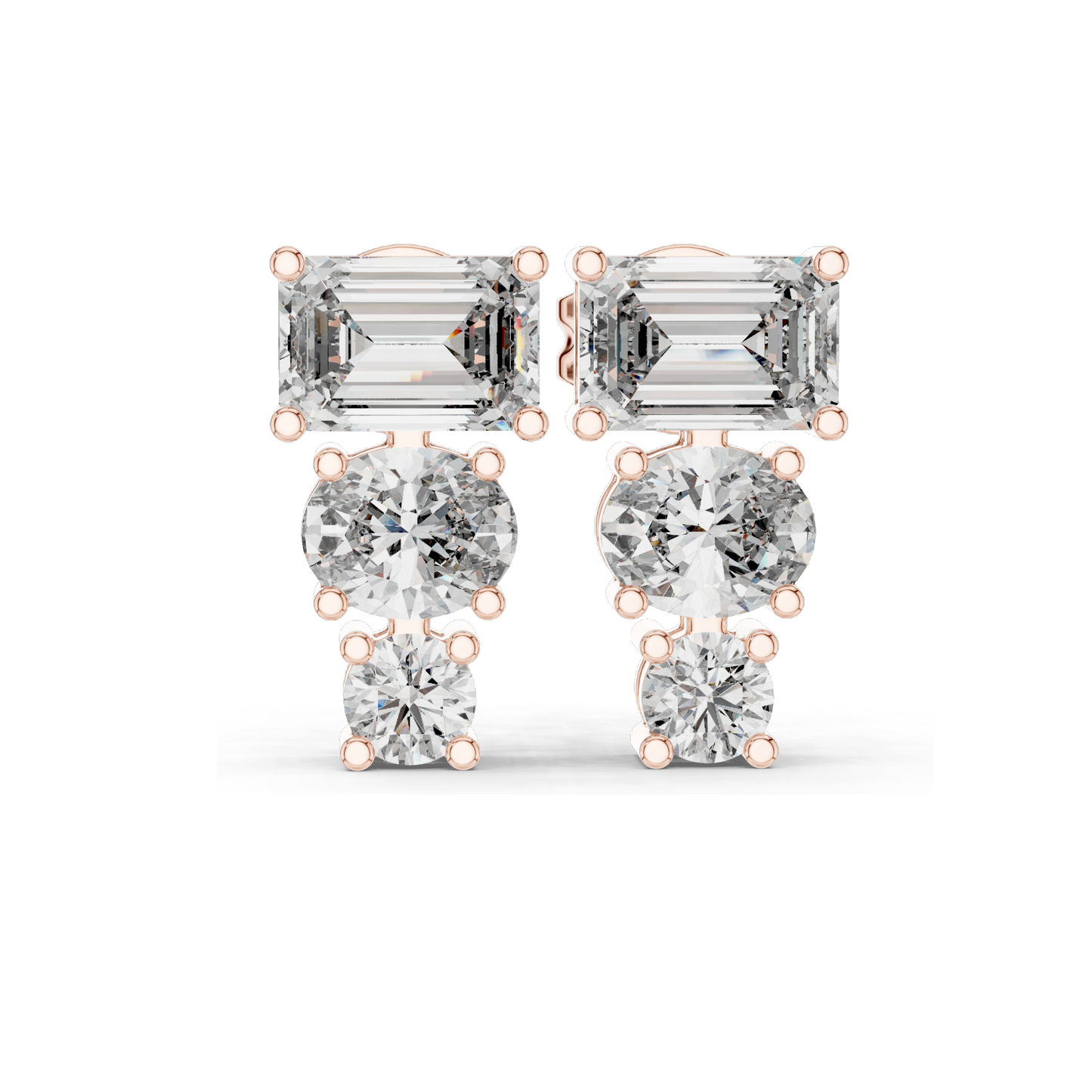 0.22 CT Lab-Created VVS-VS-EF CVD Diamond Earrings | Round Brilliant & Emerald Cut | 10KT, 14KT, 18KT Gold & 925 Silver | Rose, Yellow, White Gold | Moissanite Option