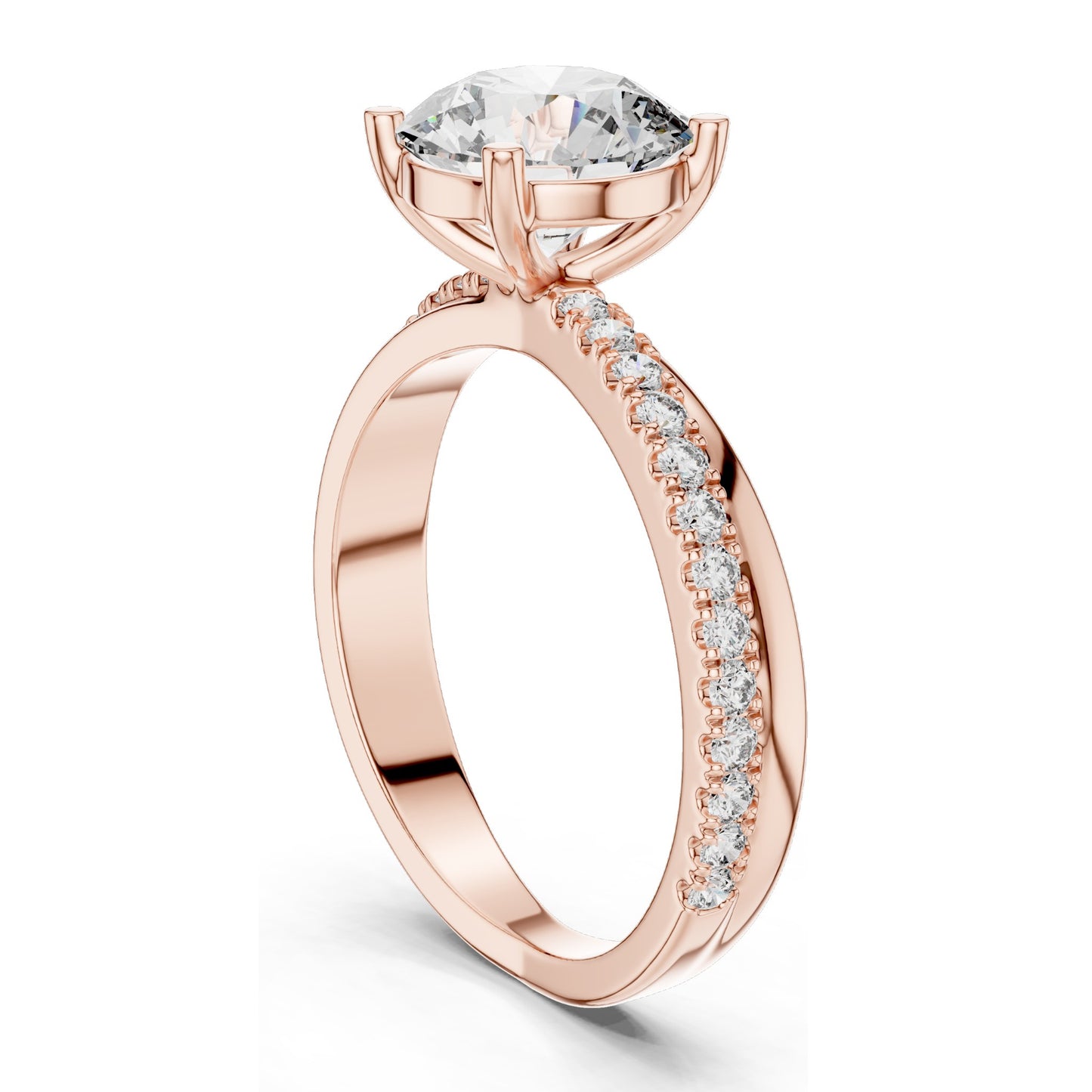 2.41 CT Round Brilliant Lab Diamond Solitaire Ring with Pavé Band | VVS-VS EF Clarity | 18KT, 14KT, 10KT Gold & 925 Silver | Rose, Yellow, White Gold & Moissanite Options