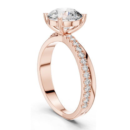 2.41 CT Round Brilliant Lab Diamond Solitaire Ring with Pavé Band | VVS-VS EF Clarity | 18KT, 14KT, 10KT Gold & 925 Silver | Rose, Yellow, White Gold & Moissanite Options