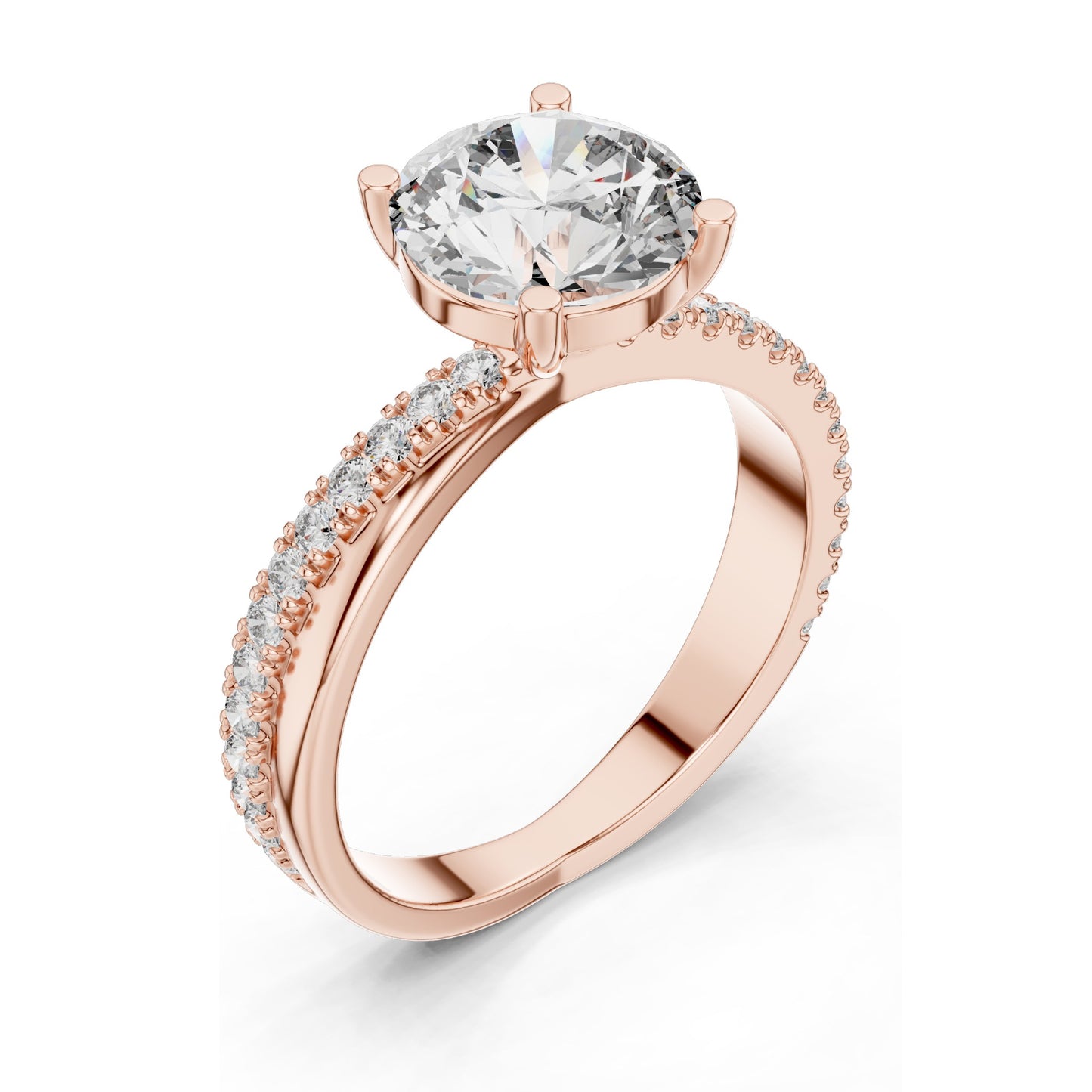2.41 CT Round Brilliant Lab Diamond Solitaire Ring with Pavé Band | VVS-VS EF Clarity | 18KT, 14KT, 10KT Gold & 925 Silver | Rose, Yellow, White Gold & Moissanite Options