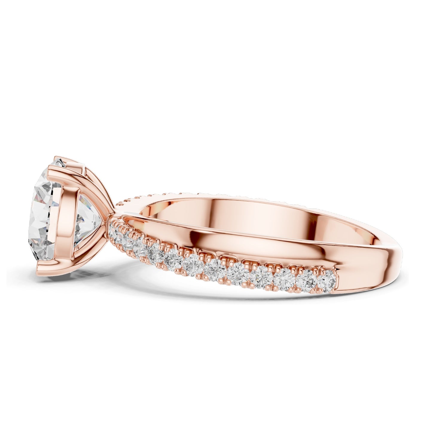 2.41 CT Round Brilliant Lab Diamond Solitaire Ring with Pavé Band | VVS-VS EF Clarity | 18KT, 14KT, 10KT Gold & 925 Silver | Rose, Yellow, White Gold & Moissanite Options