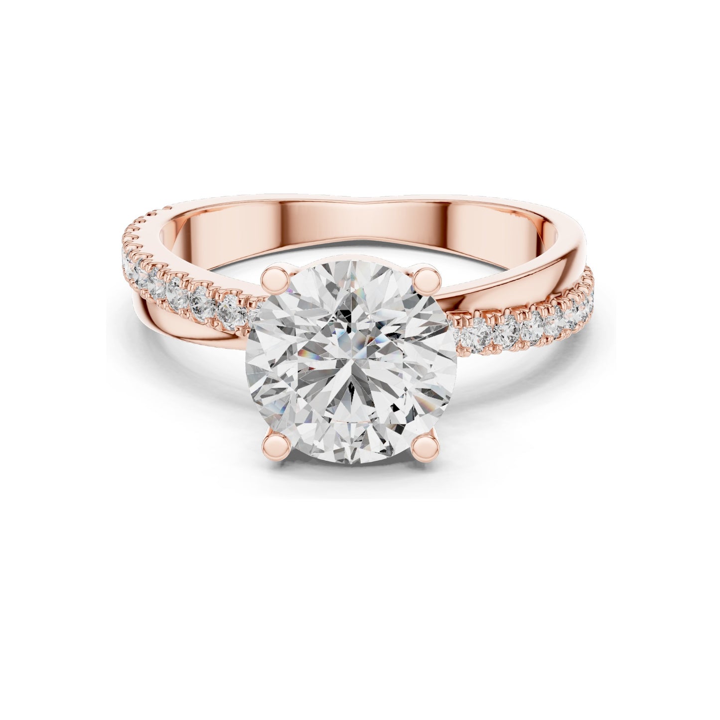 2.41 CT Round Brilliant Lab Diamond Solitaire Ring with Pavé Band | VVS-VS EF Clarity | 18KT, 14KT, 10KT Gold & 925 Silver | Rose, Yellow, White Gold & Moissanite Options