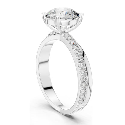 2.41 CT Round Brilliant Lab Diamond Solitaire Ring with Pavé Band | VVS-VS EF Clarity | 18KT, 14KT, 10KT Gold & 925 Silver | Rose, Yellow, White Gold & Moissanite Options