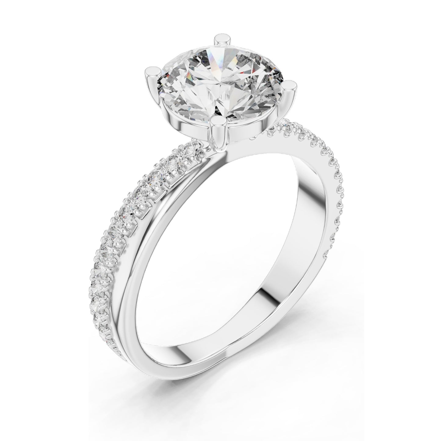 2.41 CT Round Brilliant Lab Diamond Solitaire Ring with Pavé Band | VVS-VS EF Clarity | 18KT, 14KT, 10KT Gold & 925 Silver | Rose, Yellow, White Gold & Moissanite Options