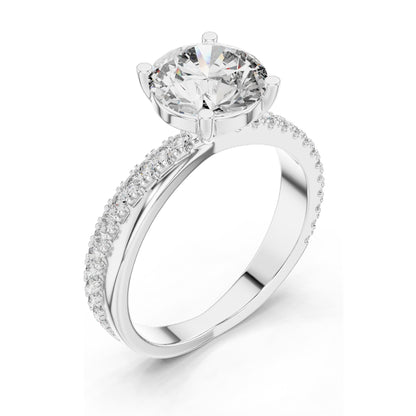 2.41 CT Round Brilliant Lab Diamond Solitaire Ring with Pavé Band | VVS-VS EF Clarity | 18KT, 14KT, 10KT Gold & 925 Silver | Rose, Yellow, White Gold & Moissanite Options
