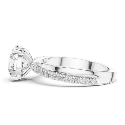 2.41 CT Round Brilliant Lab Diamond Solitaire Ring with Pavé Band | VVS-VS EF Clarity | 18KT, 14KT, 10KT Gold & 925 Silver | Rose, Yellow, White Gold & Moissanite Options