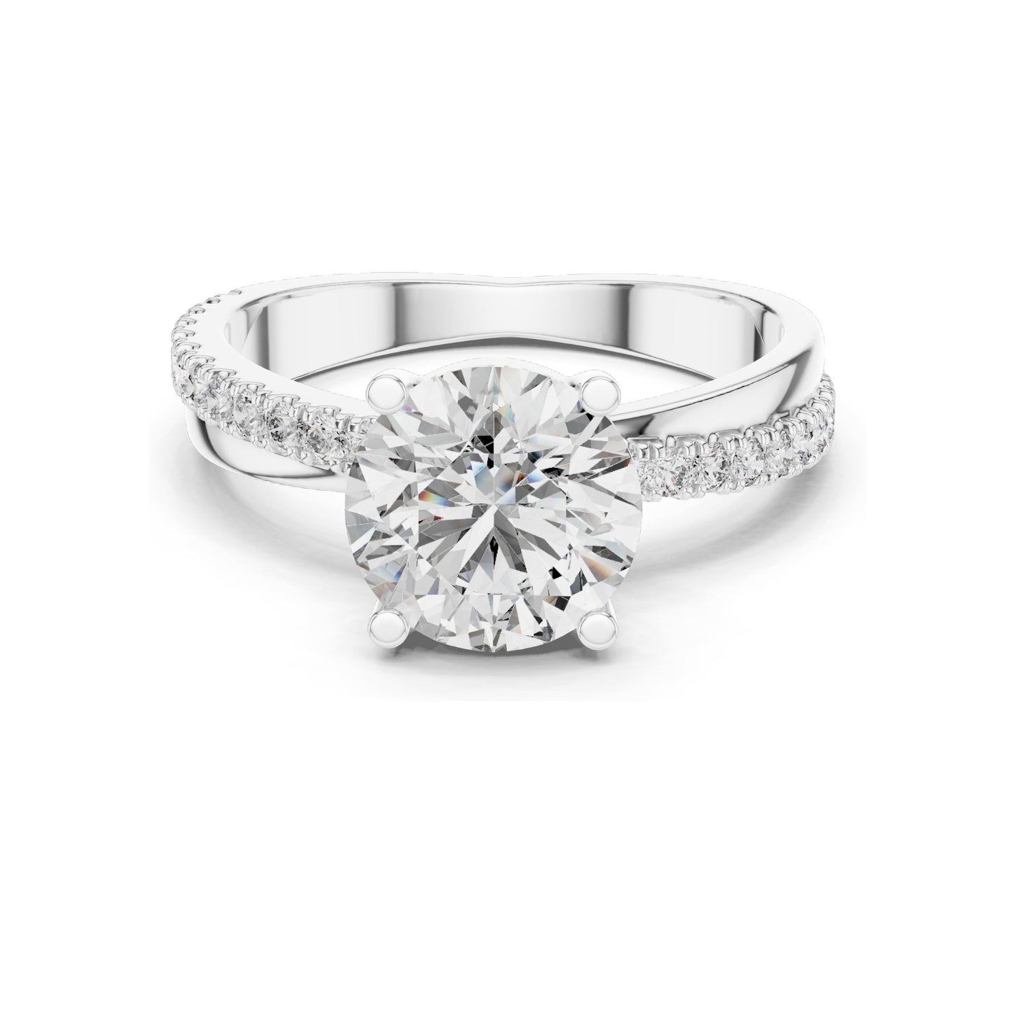 2.41 CT Round Brilliant Lab Diamond Solitaire Ring with Pavé Band | VVS-VS EF Clarity | 18KT, 14KT, 10KT Gold & 925 Silver | Rose, Yellow, White Gold & Moissanite Options