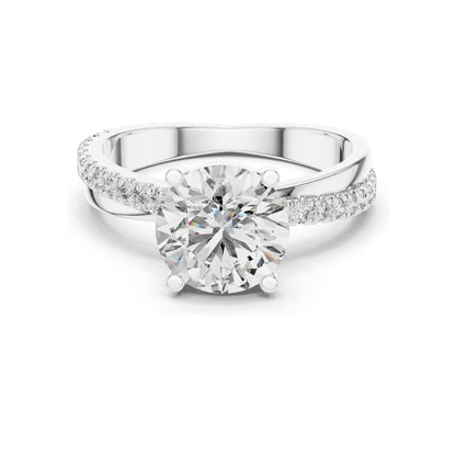 2.41 CT Round Brilliant Lab Diamond Solitaire Ring with Pavé Band | VVS-VS EF Clarity | 18KT, 14KT, 10KT Gold & 925 Silver | Rose, Yellow, White Gold & Moissanite Options