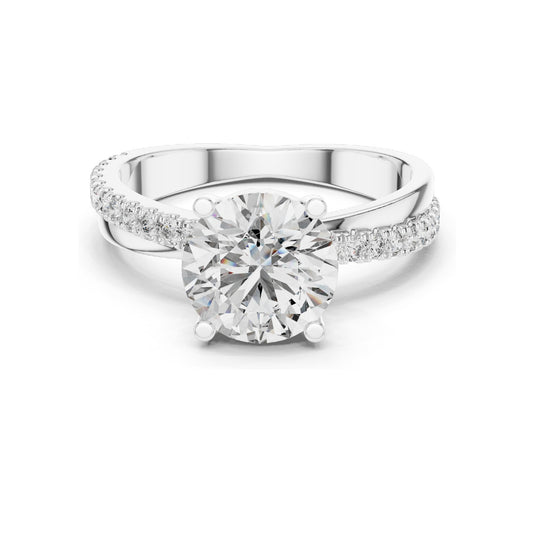 2.41 CT Round Brilliant Lab Diamond Solitaire Ring with Pavé Band | VVS-VS EF Clarity | 18KT, 14KT, 10KT Gold & 925 Silver | Rose, Yellow, White Gold & Moissanite Options