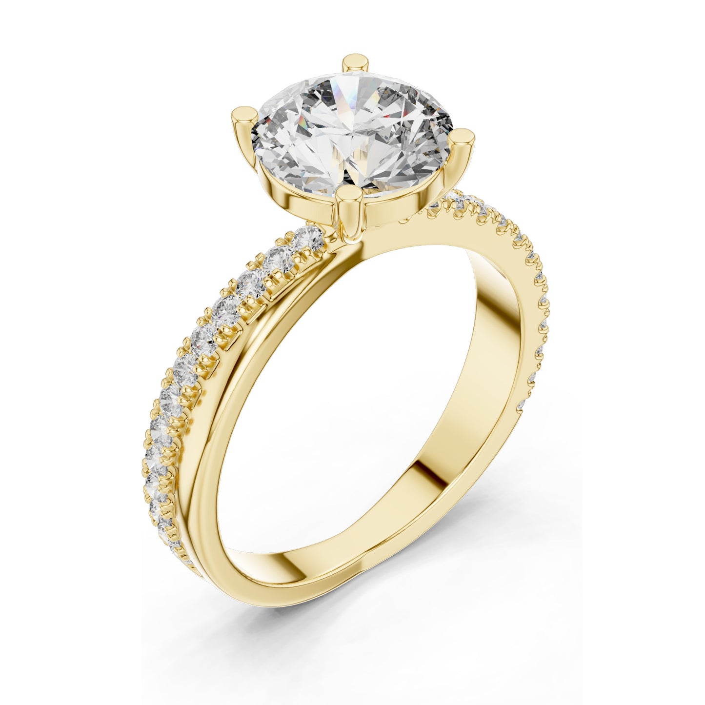 2.41 CT Round Brilliant Lab Diamond Solitaire Ring with Pavé Band | VVS-VS EF Clarity | 18KT, 14KT, 10KT Gold & 925 Silver | Rose, Yellow, White Gold & Moissanite Options
