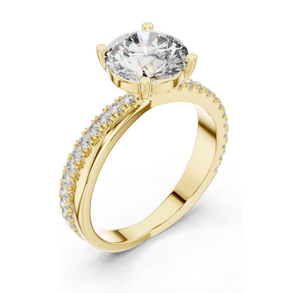 2.41 CT Round Brilliant Lab Diamond Solitaire Ring with Pavé Band | VVS-VS EF Clarity | 18KT, 14KT, 10KT Gold & 925 Silver | Rose, Yellow, White Gold & Moissanite Options