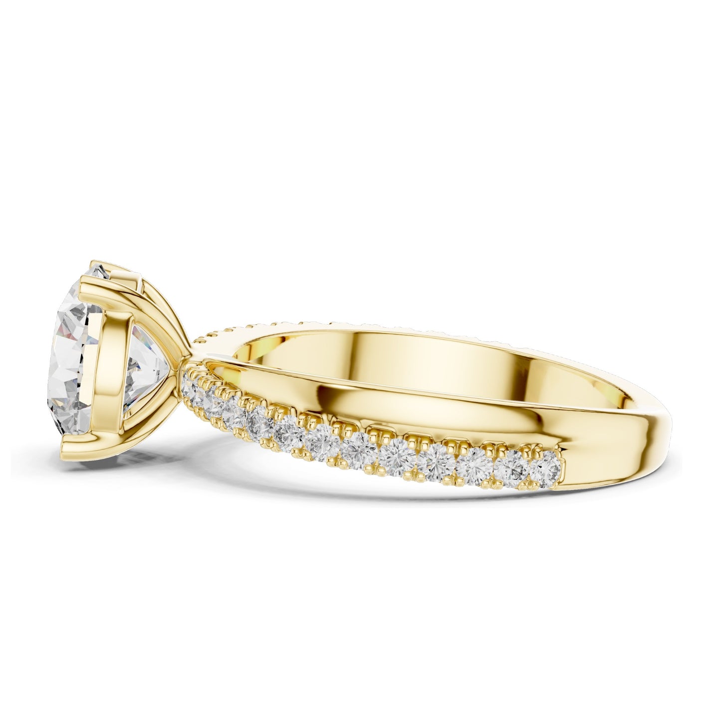 2.41 CT Round Brilliant Lab Diamond Solitaire Ring with Pavé Band | VVS-VS EF Clarity | 18KT, 14KT, 10KT Gold & 925 Silver | Rose, Yellow, White Gold & Moissanite Options