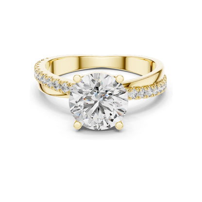 2.41 CT Round Brilliant Lab Diamond Solitaire Ring with Pavé Band | VVS-VS EF Clarity | 18KT, 14KT, 10KT Gold & 925 Silver | Rose, Yellow, White Gold & Moissanite Options