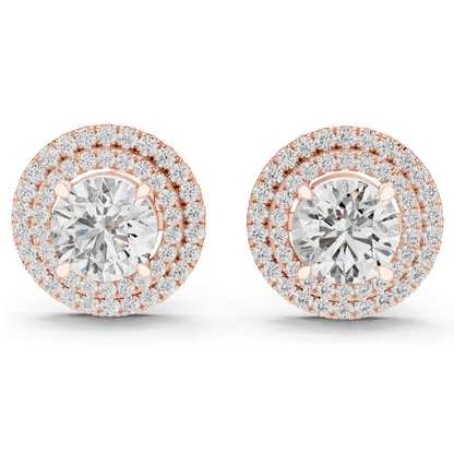 2.68 CT Lab Diamond Halo Stud Earrings | Round Brilliant Cut | 18KT, 14KT, 10KT Gold & 925 Silver | Rose, Yellow, White Gold | Luxury Fine Jewelry