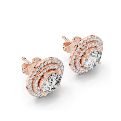 2.68 CT Lab Diamond Halo Stud Earrings | Round Brilliant Cut | 18KT, 14KT, 10KT Gold & 925 Silver | Rose, Yellow, White Gold | Luxury Fine Jewelry