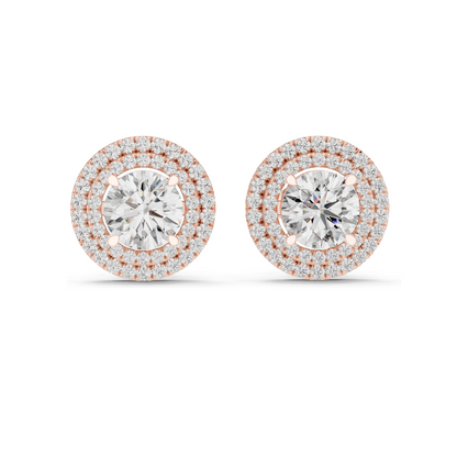 2.68 CT Lab Diamond Halo Stud Earrings | Round Brilliant Cut | 18KT, 14KT, 10KT Gold & 925 Silver | Rose, Yellow, White Gold | Luxury Fine Jewelry