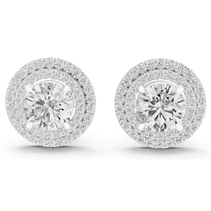 2.68 CT Lab Diamond Halo Stud Earrings | Round Brilliant Cut | 18KT, 14KT, 10KT Gold & 925 Silver | Rose, Yellow, White Gold | Luxury Fine Jewelry