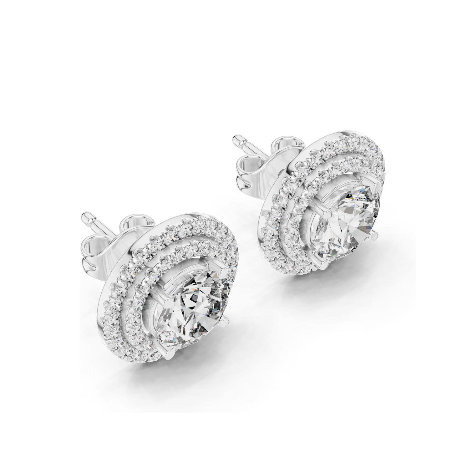 2.68 CT Lab Diamond Halo Stud Earrings | Round Brilliant Cut | 18KT, 14KT, 10KT Gold & 925 Silver | Rose, Yellow, White Gold | Luxury Fine Jewelry