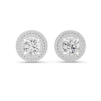 2.68 CT Lab Diamond Halo Stud Earrings | Round Brilliant Cut | 18KT, 14KT, 10KT Gold & 925 Silver | Rose, Yellow, White Gold | Luxury Fine Jewelry