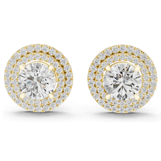 2.68 CT Lab Diamond Halo Stud Earrings | Round Brilliant Cut | 18KT, 14KT, 10KT Gold & 925 Silver | Rose, Yellow, White Gold | Luxury Fine Jewelry