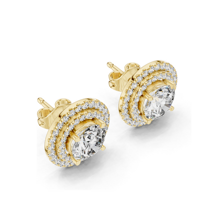 2.68 CT Lab Diamond Halo Stud Earrings | Round Brilliant Cut | 18KT, 14KT, 10KT Gold & 925 Silver | Rose, Yellow, White Gold | Luxury Fine Jewelry
