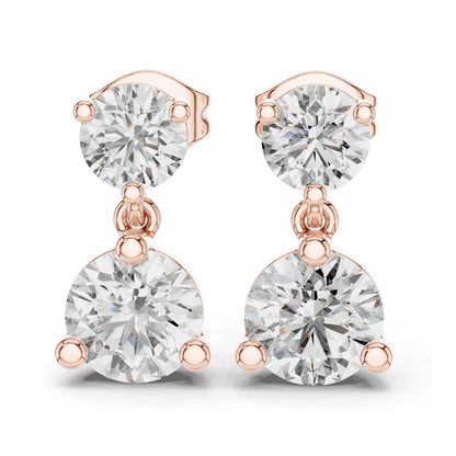 3 Carat Lab Diamond Drop Earrings | Round Brilliant Cut | 10KT, 14KT, 18KT Gold & 925 Silver | Rose, Yellow, White Gold | Luxury Fine Jewelry