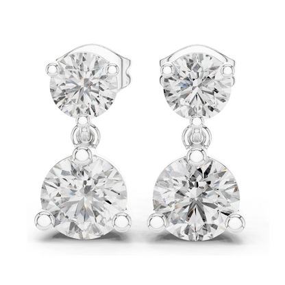 3 Carat Lab Diamond Drop Earrings | Round Brilliant Cut | 10KT, 14KT, 18KT Gold & 925 Silver | Rose, Yellow, White Gold | Luxury Fine Jewelry