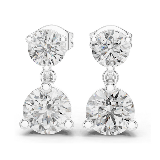 3 Carat Lab Diamond Drop Earrings | Round Brilliant Cut | 10KT, 14KT, 18KT Gold & 925 Silver | Rose, Yellow, White Gold | Luxury Fine Jewelry