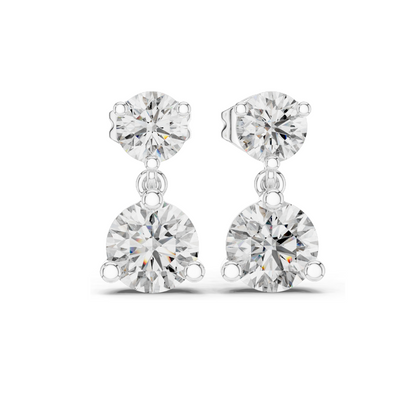 3 Carat Lab Diamond Drop Earrings | Round Brilliant Cut | 10KT, 14KT, 18KT Gold & 925 Silver | Rose, Yellow, White Gold | Luxury Fine Jewelry