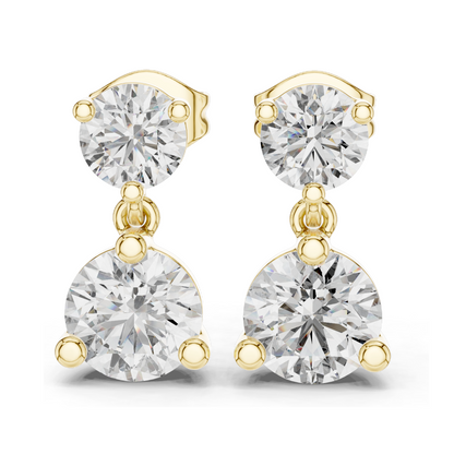 3 Carat Lab Diamond Drop Earrings | Round Brilliant Cut | 10KT, 14KT, 18KT Gold & 925 Silver | Rose, Yellow, White Gold | Luxury Fine Jewelry