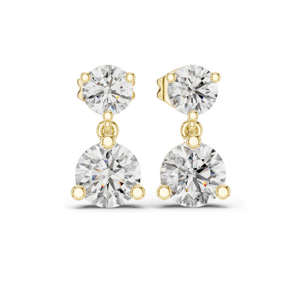 3 Carat Lab Diamond Drop Earrings | Round Brilliant Cut | 10KT, 14KT, 18KT Gold & 925 Silver | Rose, Yellow, White Gold | Luxury Fine Jewelry