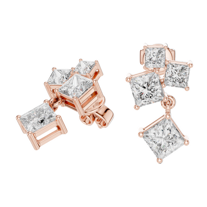 2.86 CT Lab-Created VVS-VS-EF CVD Diamond Earrings | Princess Cut | 18KT, 14KT, 10KT Gold & 925 Silver | Rose, Yellow, White Gold & Moissanite Options