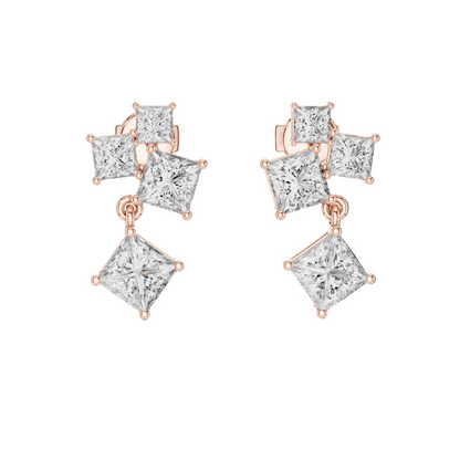 2.86 CT Lab-Created VVS-VS-EF CVD Diamond Earrings | Princess Cut | 18KT, 14KT, 10KT Gold & 925 Silver | Rose, Yellow, White Gold & Moissanite Options