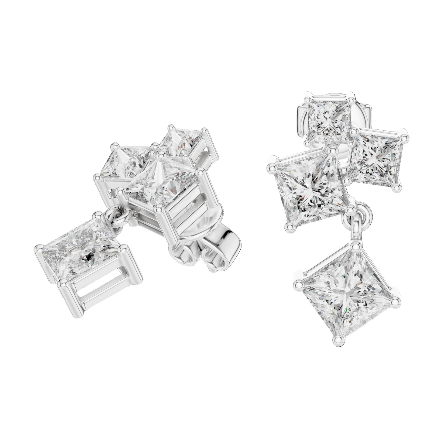 2.86 CT Lab-Created VVS-VS-EF CVD Diamond Earrings | Princess Cut | 18KT, 14KT, 10KT Gold & 925 Silver | Rose, Yellow, White Gold & Moissanite Options