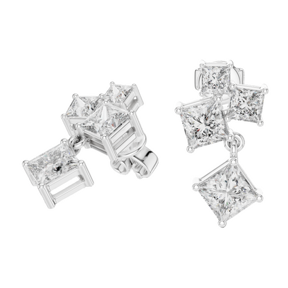 2.86 CT Lab-Created VVS-VS-EF CVD Diamond Earrings | Princess Cut | 18KT, 14KT, 10KT Gold & 925 Silver | Rose, Yellow, White Gold & Moissanite Options