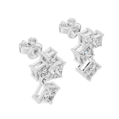 2.86 CT Lab-Created VVS-VS-EF CVD Diamond Earrings | Princess Cut | 18KT, 14KT, 10KT Gold & 925 Silver | Rose, Yellow, White Gold & Moissanite Options