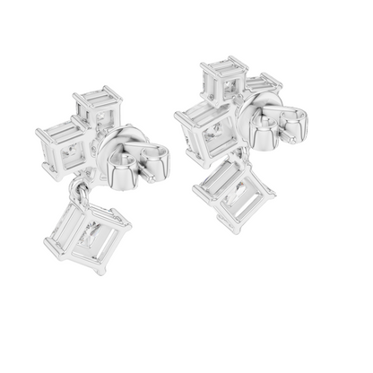 2.86 CT Lab-Created VVS-VS-EF CVD Diamond Earrings | Princess Cut | 18KT, 14KT, 10KT Gold & 925 Silver | Rose, Yellow, White Gold & Moissanite Options