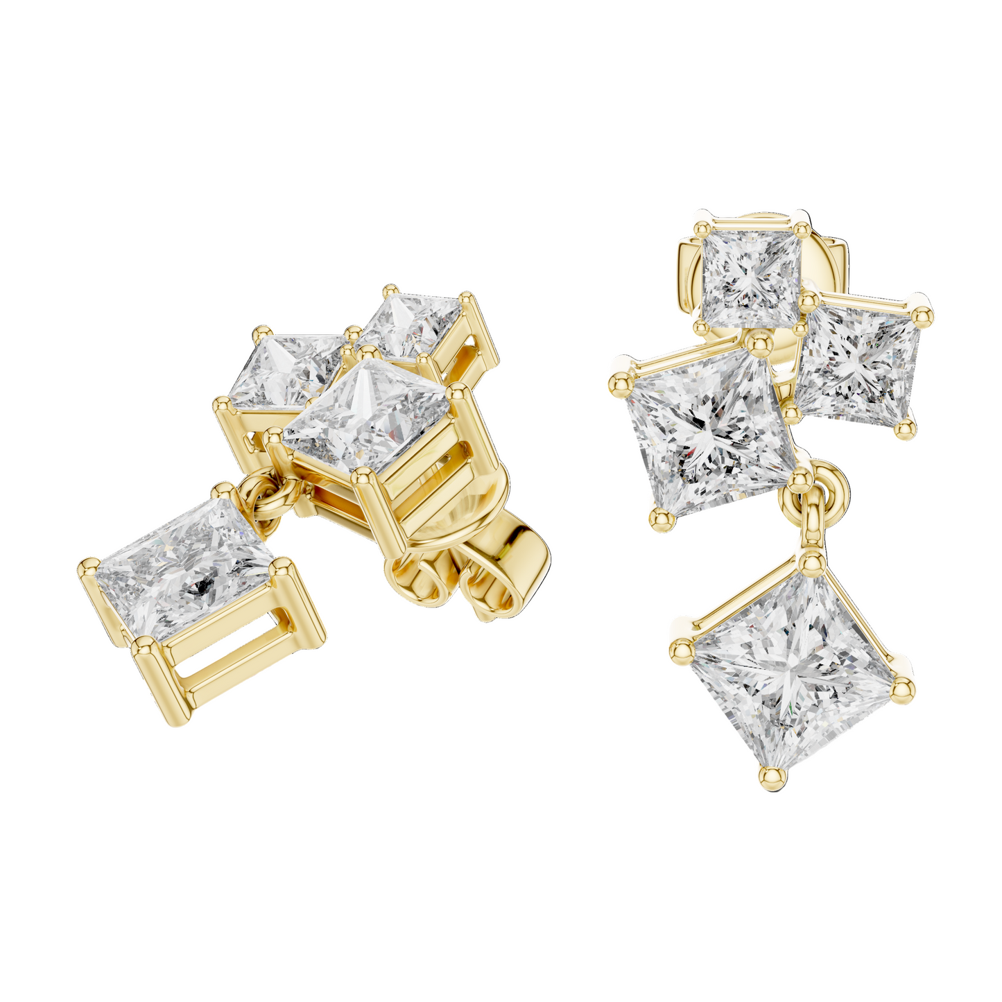 2.86 CT Lab-Created VVS-VS-EF CVD Diamond Earrings | Princess Cut | 18KT, 14KT, 10KT Gold & 925 Silver | Rose, Yellow, White Gold & Moissanite Options