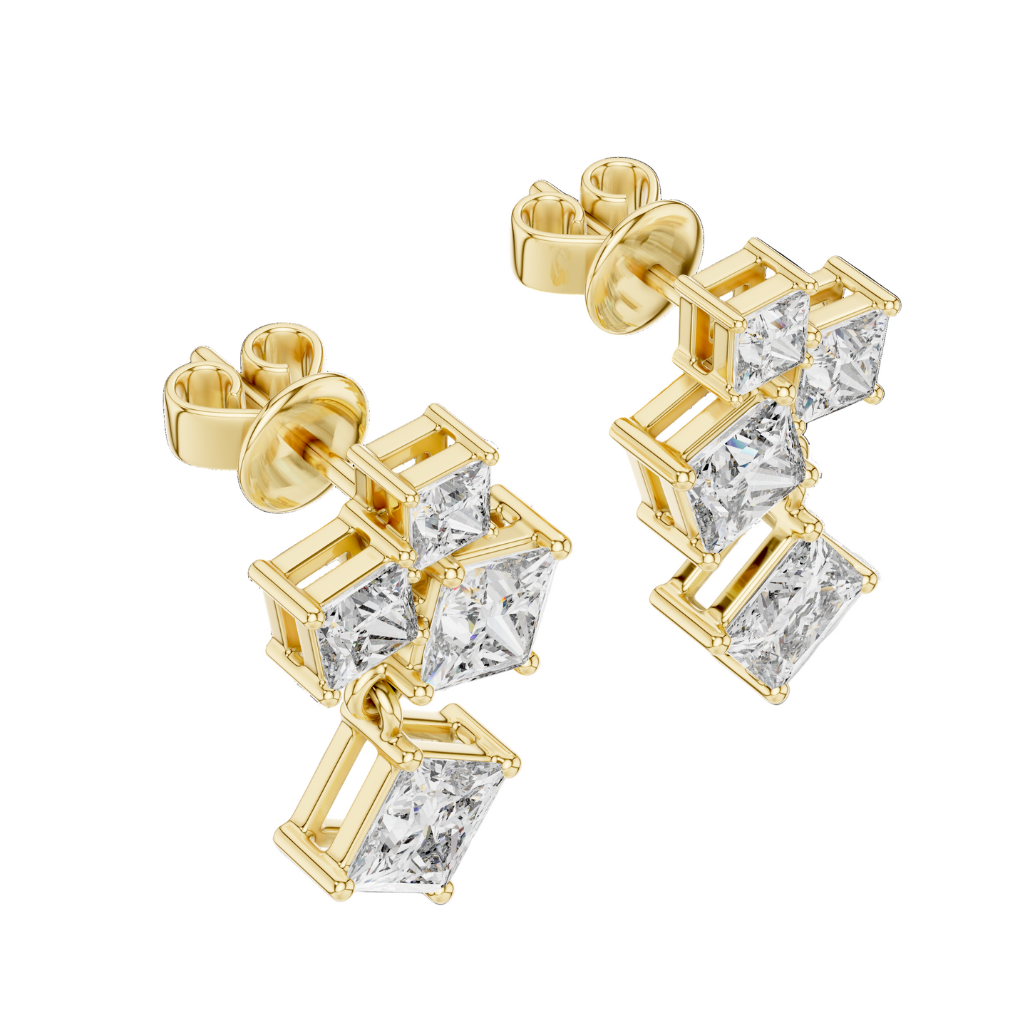 2.86 CT Lab-Created VVS-VS-EF CVD Diamond Earrings | Princess Cut | 18KT, 14KT, 10KT Gold & 925 Silver | Rose, Yellow, White Gold & Moissanite Options