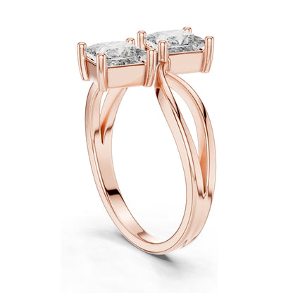 1.30 CT Princess Cut Lab Diamond Double Stone Ring | VVS-VS EF Clarity | 18KT, 14KT, 10KT Gold & 925 Silver | Rose, Yellow, White Gold & Moissanite Options